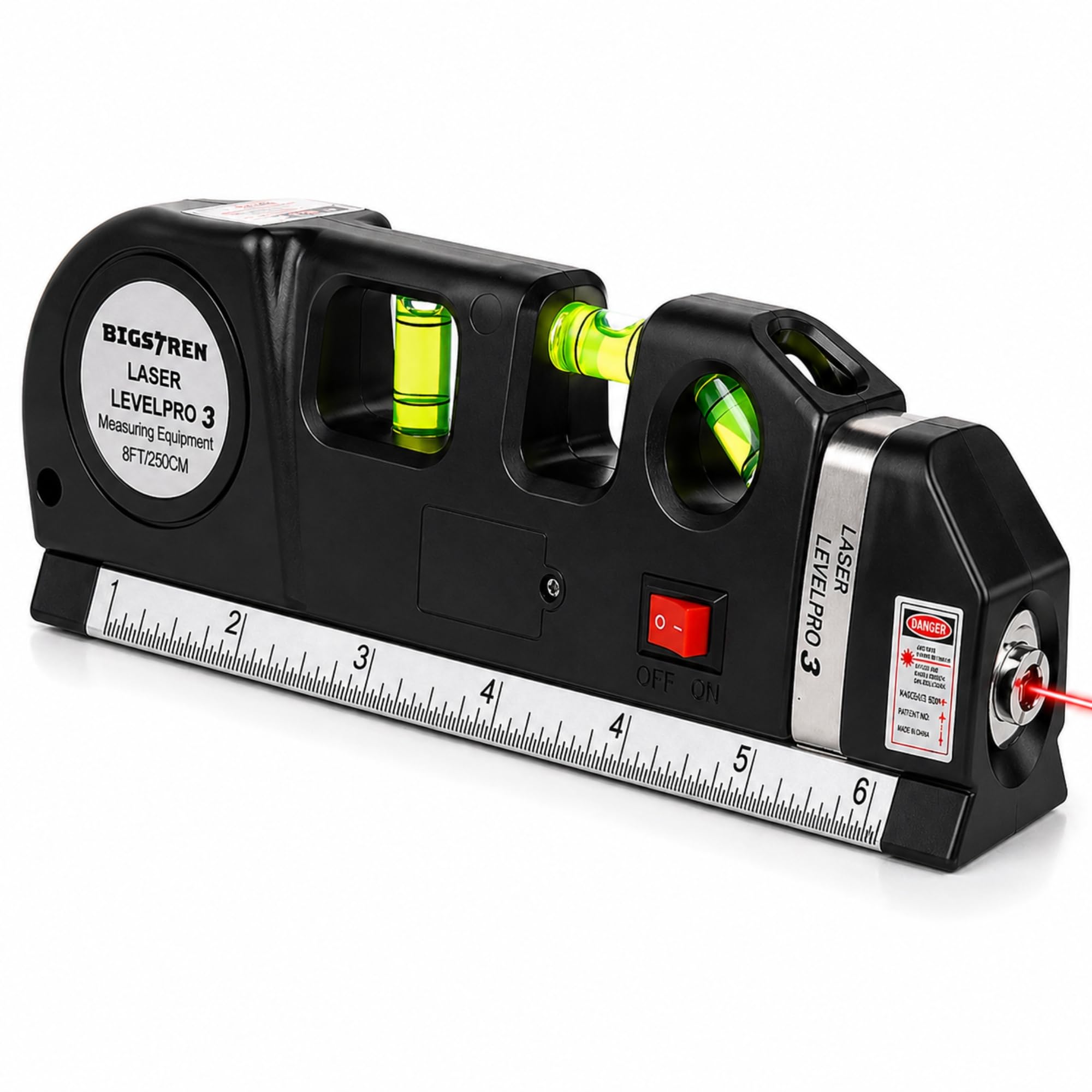 Livella Laser 4in1 con Metro 2,5m – Precisione Assoluta! Laser Rosso Orizzontale/Verticale + 3 Fiale - Perfetta per Montaggio Quadri, Piastrelle e Fai da Te, Strumento Professionale Preciso