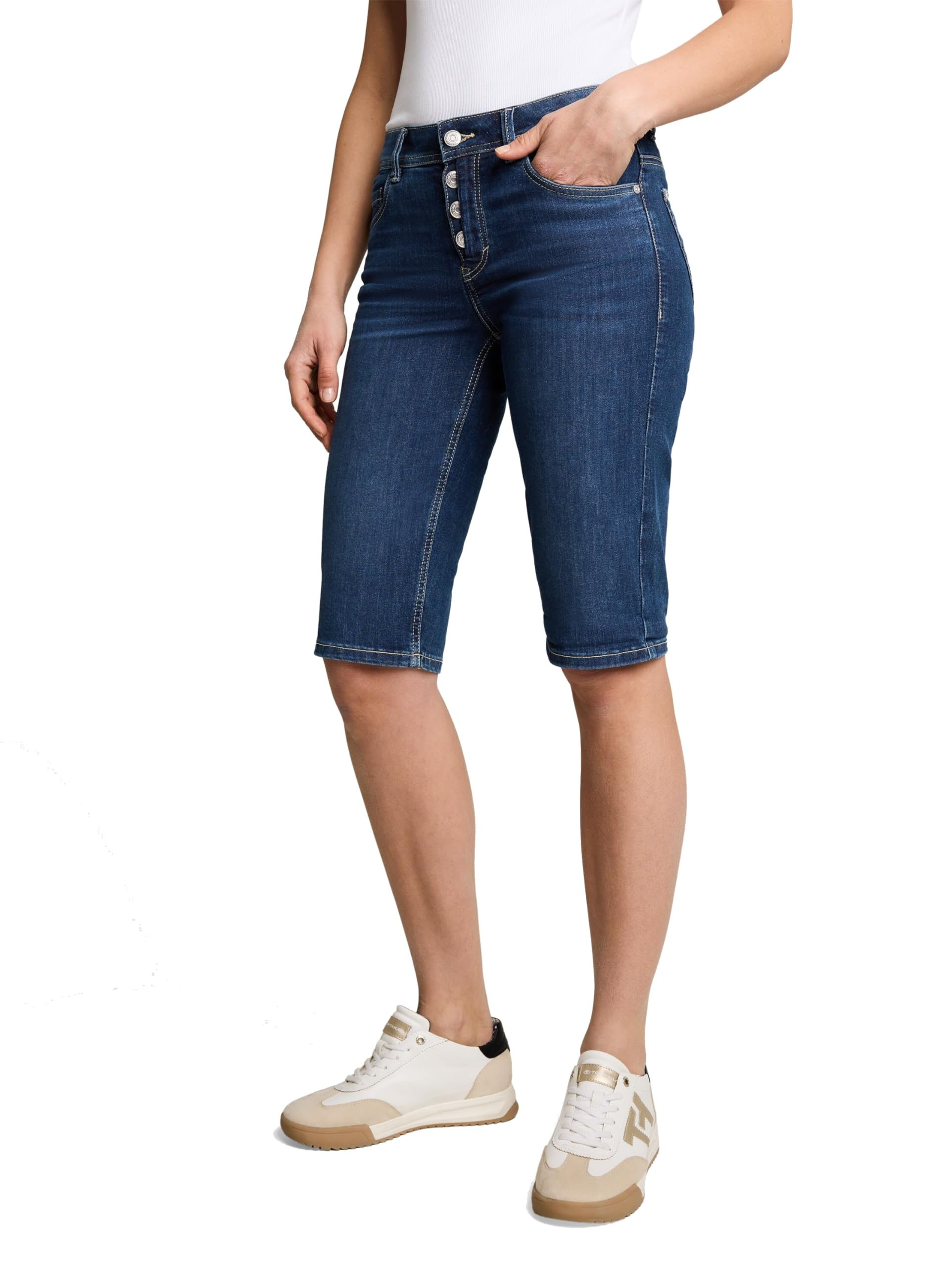 Tom Tailor Women's 1052084 Bermuda Jeans Shorts, 10113 Clean Mid Stone Blue Denim, 29