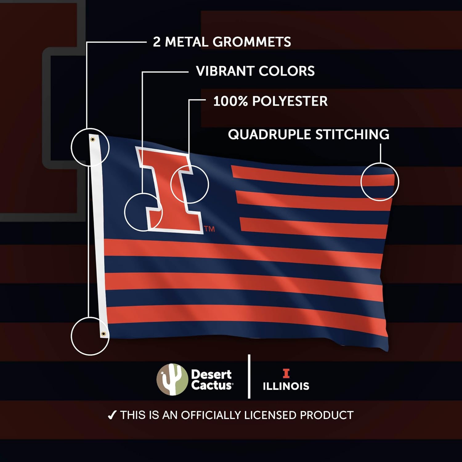Desert Cactus University of Illinois Indoor and Outdoor 100% Polyester University Flag Banner, 3x5 Feet Illini (Nation) - Image 4
