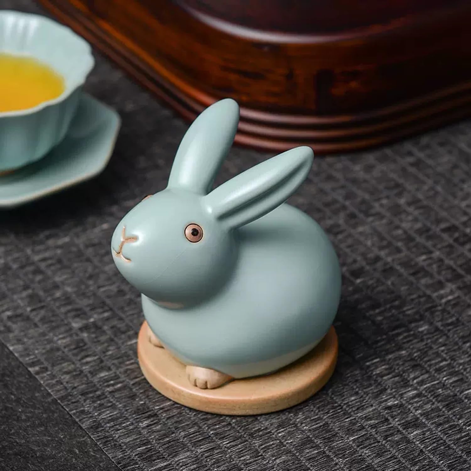 figurki zwierzątek， Słodka figurka królika, herbaciarnia, biurko, ceramiczna ozdoba, zestaw do herbaty, akcesoria do rękodzieła, dekoracja stołu, prezenty