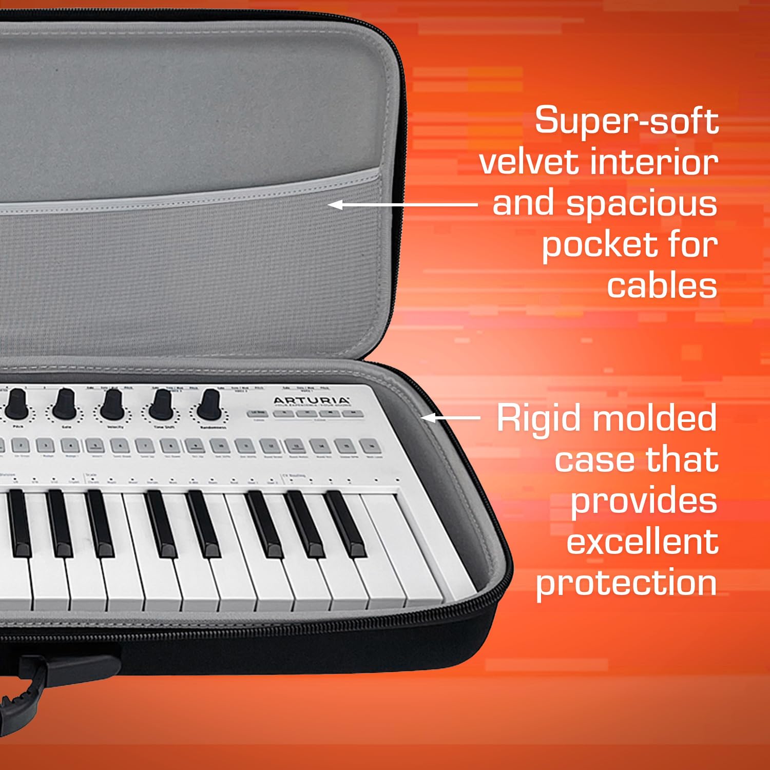 Analog Cases PULSE Case per Arturia KeyStep Pro o sintetizzatori simili (custodia per il trasporto in resistente EVA/nylon stampato, manico stampato, tasca a rete integrata), Nero