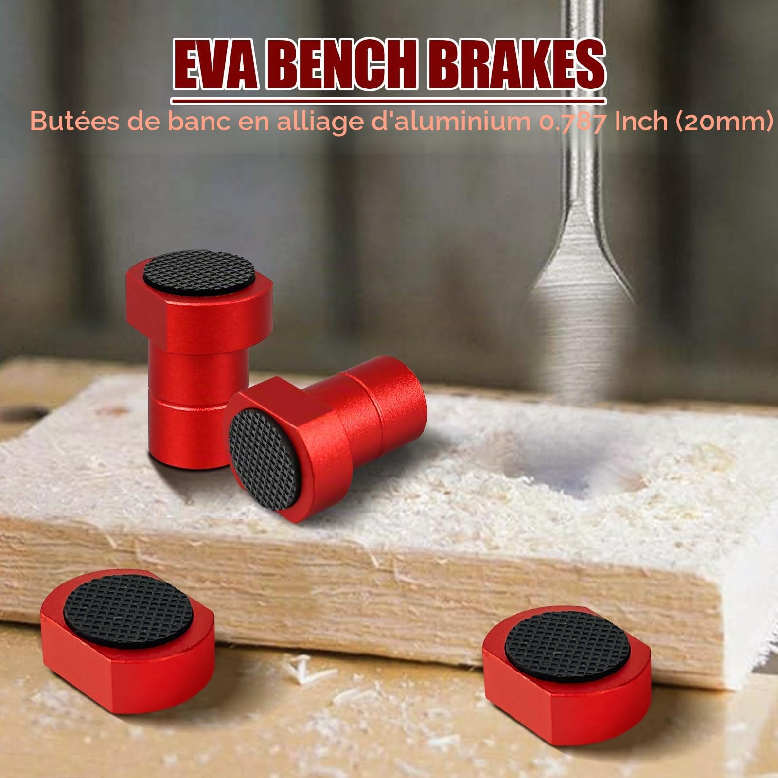 Lot de 8 pinces pour établi en alliage d'aluminium pour chien - Pince d'établi pour le travail du bois - Pince pour établi - Accessoire pour trou pour chien de 19 mm/20 mm (rouge, 20 mm)