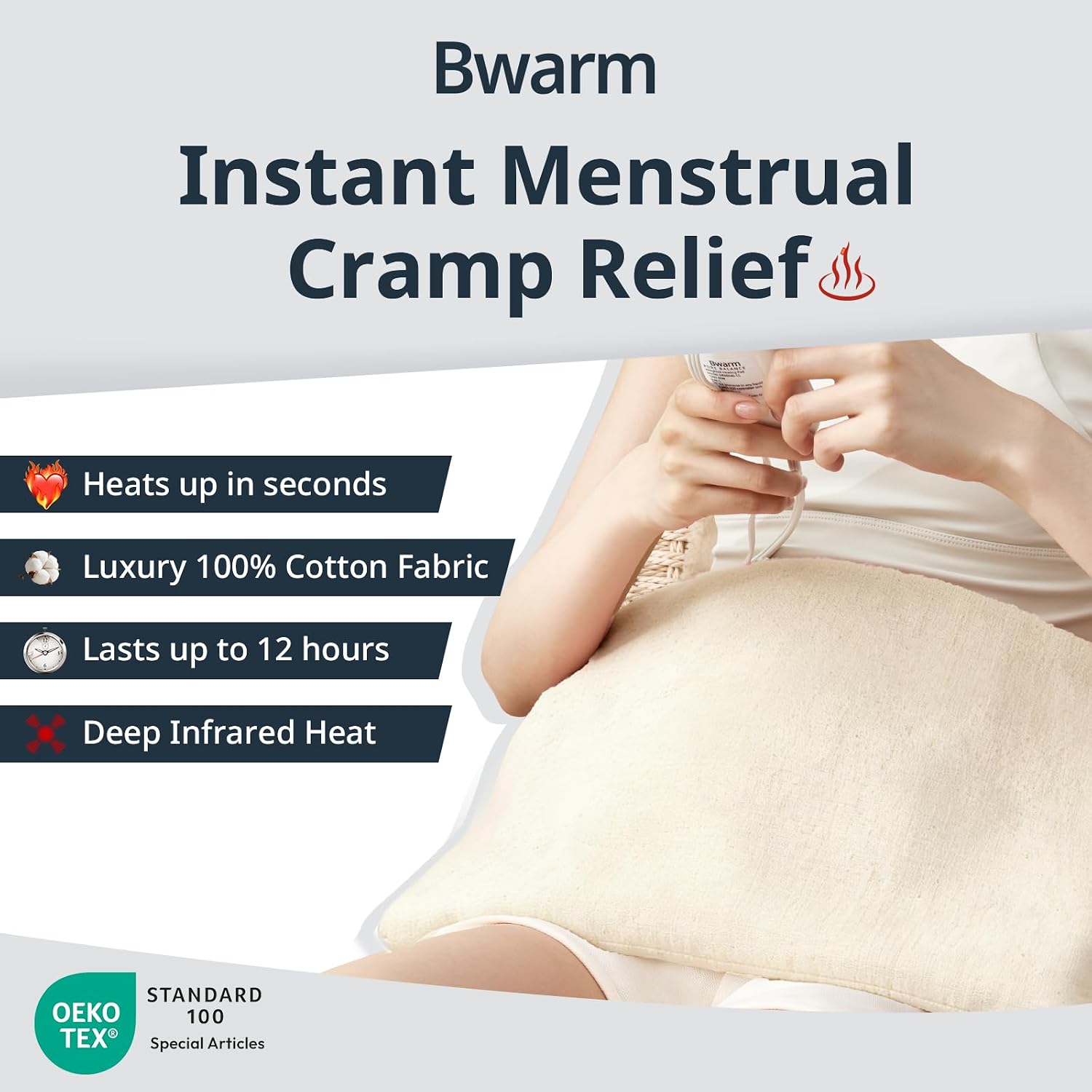 Bwarm Weighted Far Infrared Heating Pads 100% Cotton Fast Heating with 9 Heating Levels 12 Hours Auto-Off Heated Pad for Back Neck Hot Pad for Arms and Legs (White, 12''×24')