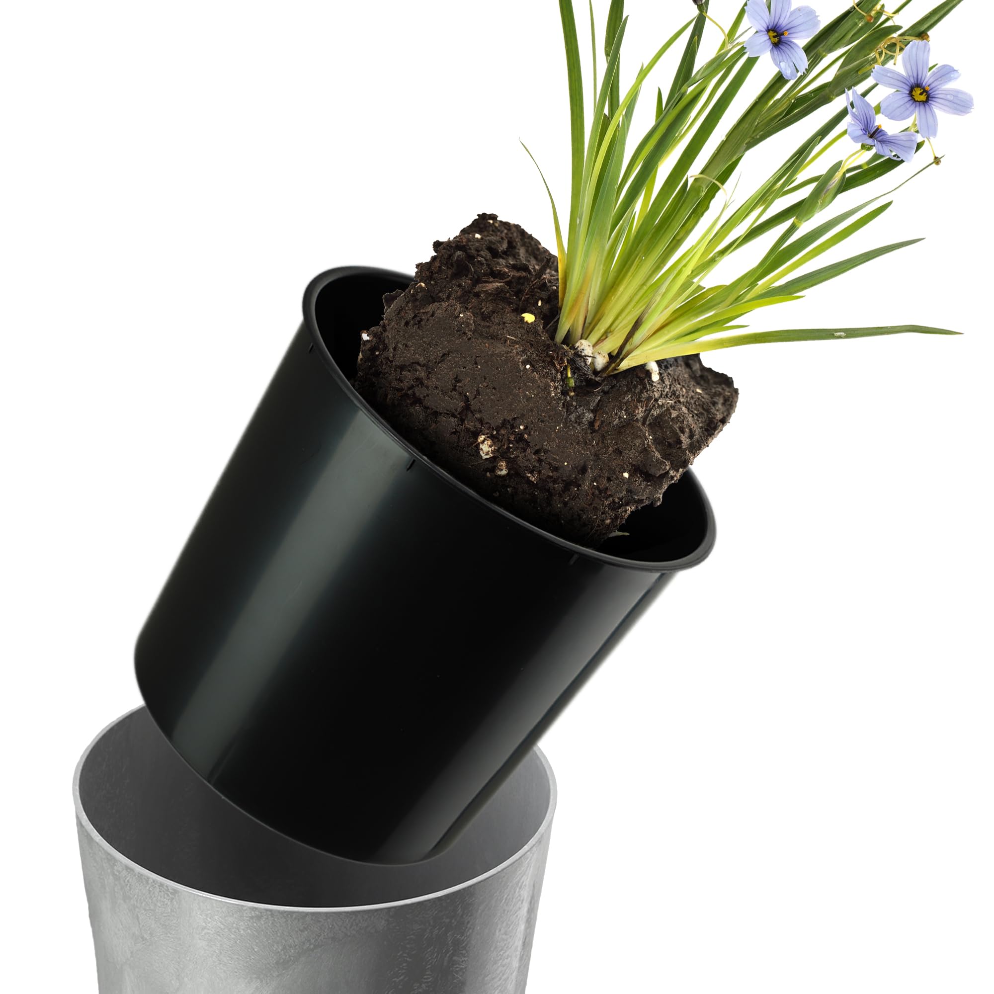 KADAX 3er Set Blumentopf mit Holzspänen, eleganter Übertopf mit herausnehmbarer Einlage, Blumentopfschutz für Büro, Blumenkübel, Topf, Gartenschale (Grauer Beton)
