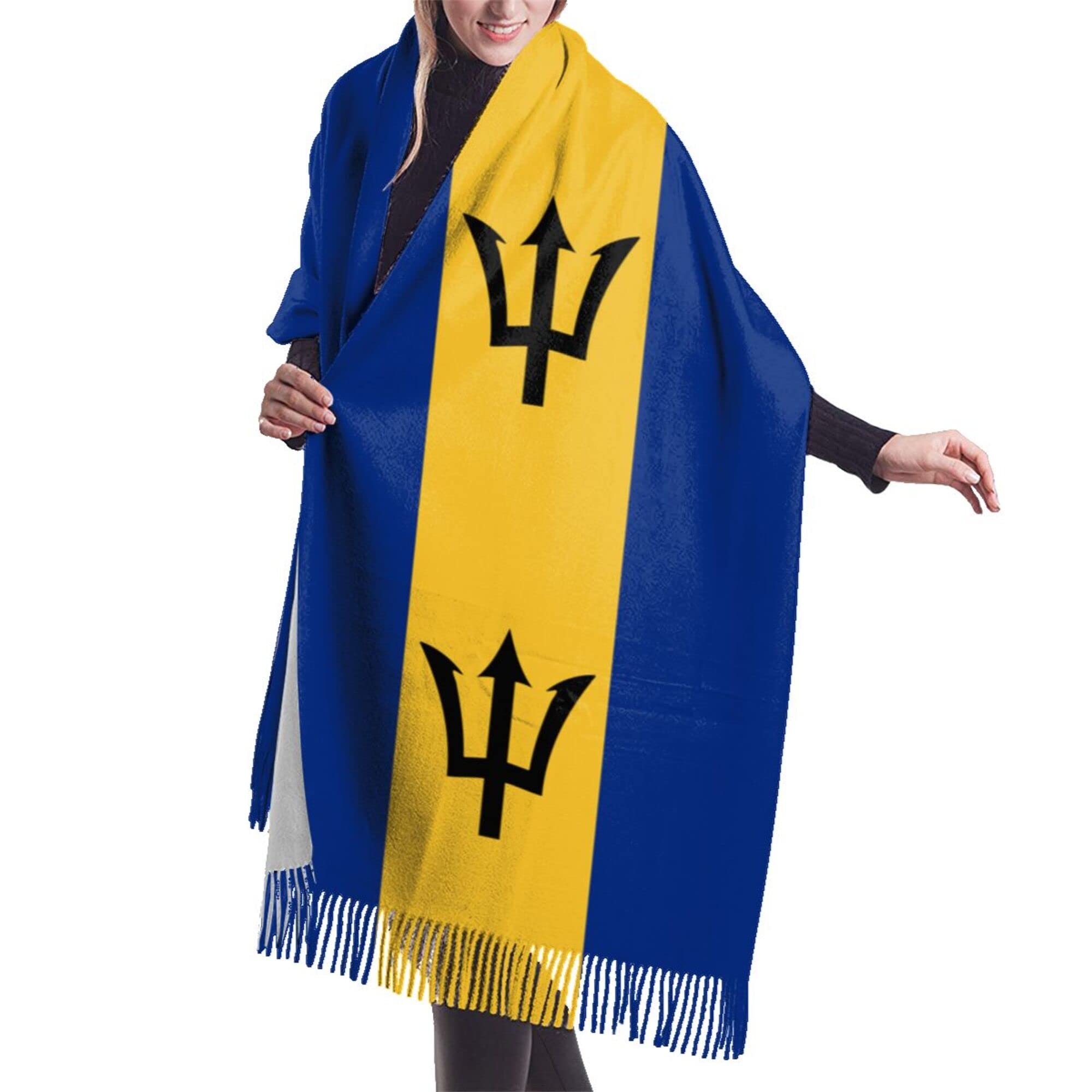 Nlwqekv Unisex As Pic Flag Of Barbados Womens Winter Scarf Cashmere Feel Shawl Wrap Soft Warm Blanket Scarves Fringe Scarf