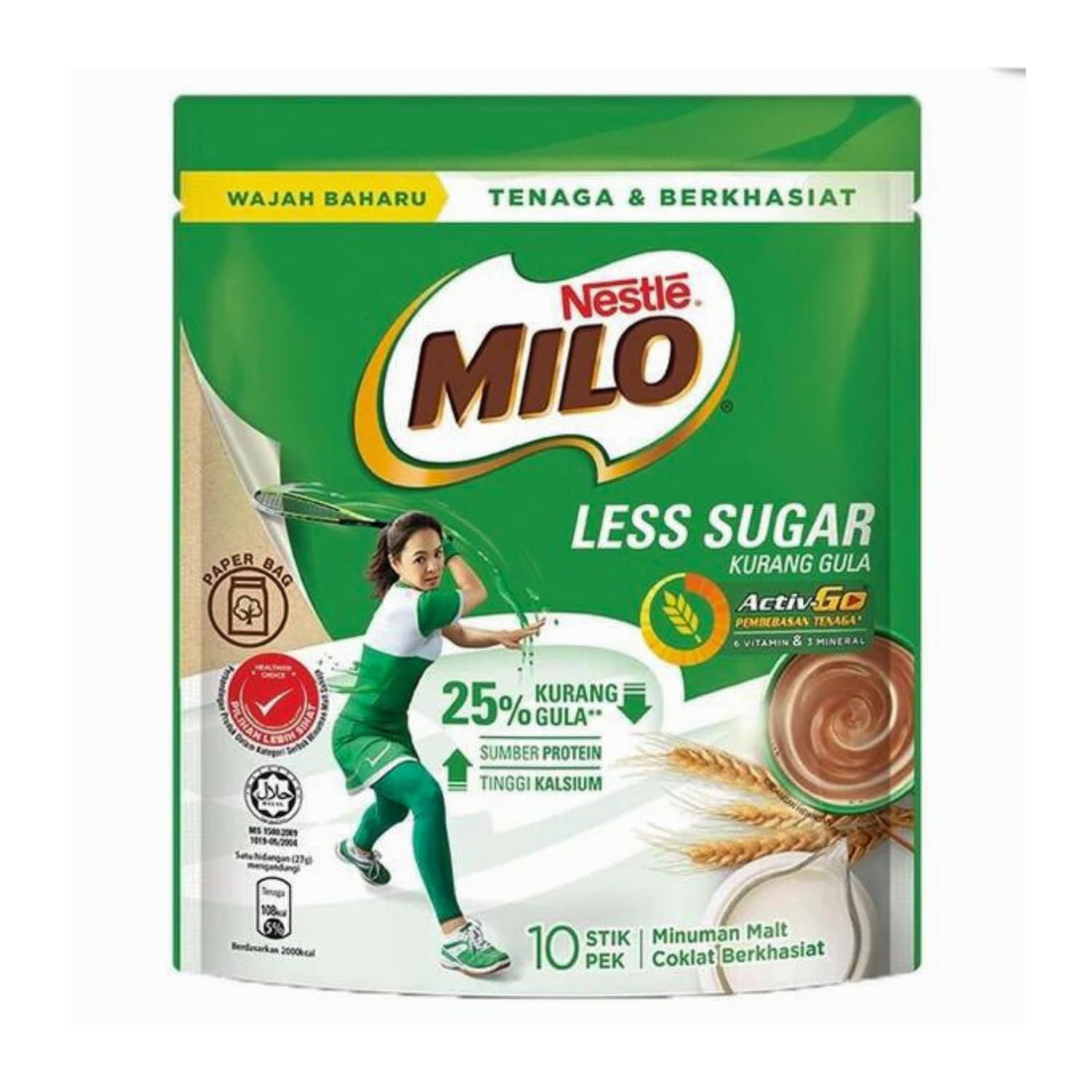 Nestles Milo Active Go, Less Sugar Nutritious Chocolate Malt Drink (10x27g Sachet) 270g (Imported Malaysia)