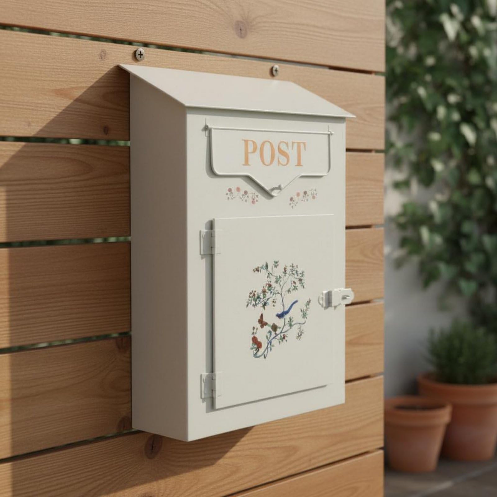 Qianly Cassetta Delle Lettere Cassetta Postale Scatola Postale in Metallo Stile Rustico con Rilievi Uccello E Fiori per Lettere E Piccole Buste Adatta a