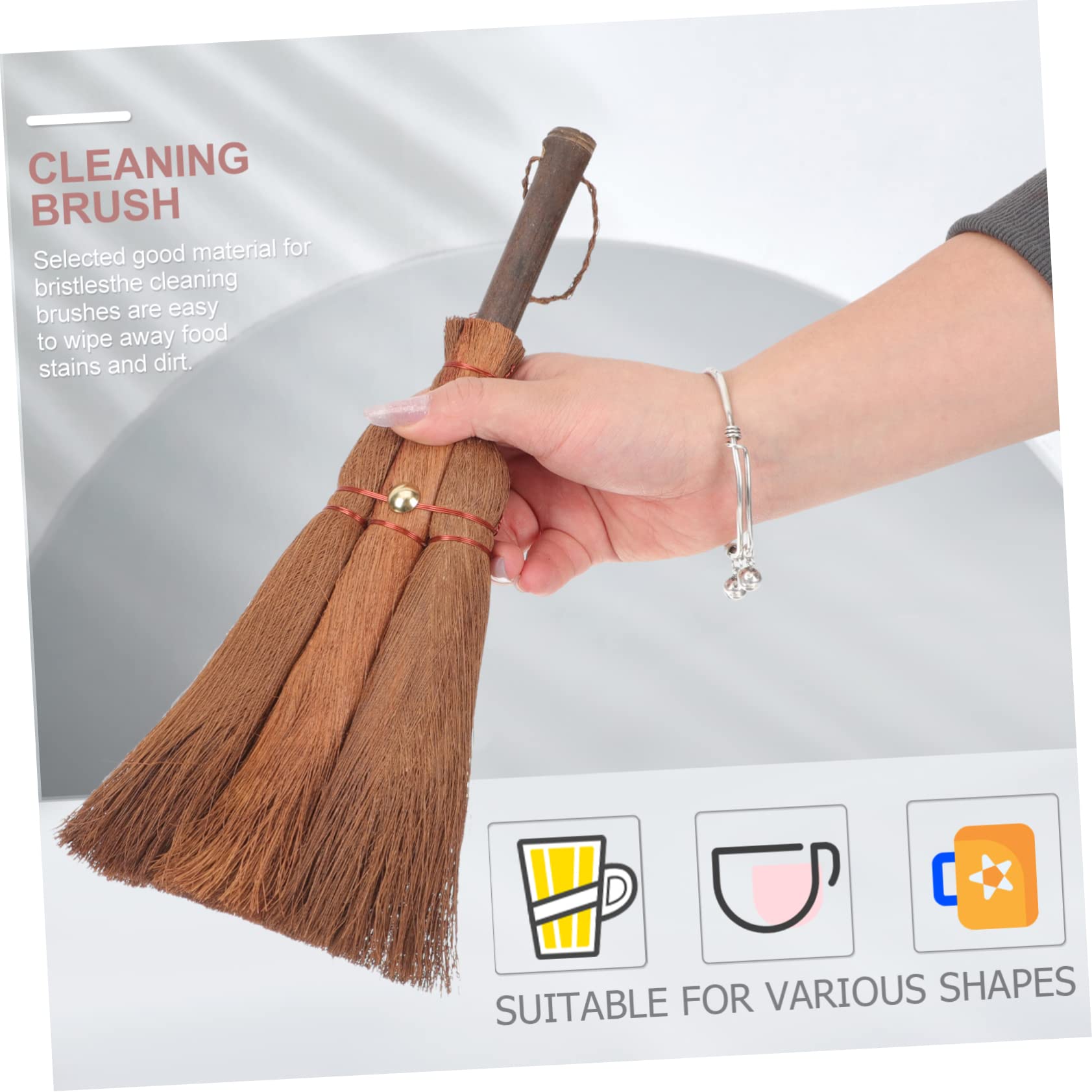 FOMIYES 3pcs Brown Silk Broom Indoor Mini Broom Chinese Decor Straw Broom Desktop Broom Computer Dust Brush Broom Tool Cleaning Supplies Household Small Broom Natural Handle