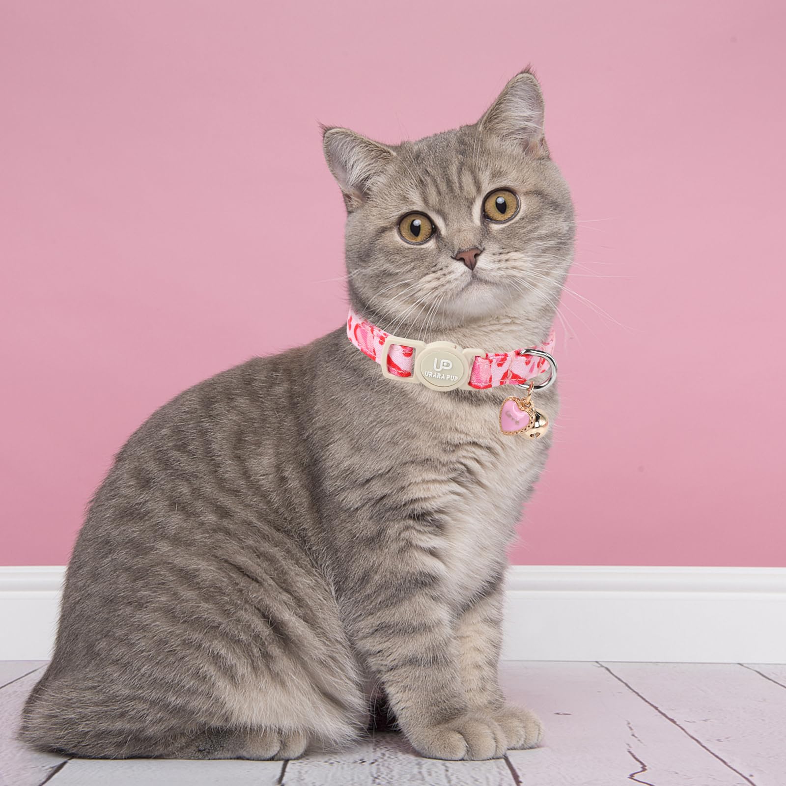 Collar De Gato, Paquete 2 Collares Gatito Para El Día San Valentín, Lindo Gato Con Campana, Corazón Corazones Rosados, Gatito, Rojo