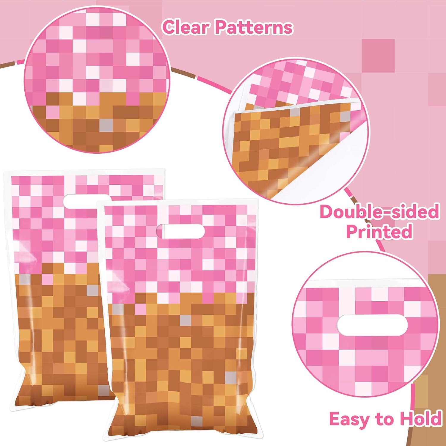50Pcs Pixel Girl Birthday Favors Bag Girls Gamer Party Plastic Gift Bags Video Game Party Candy Snack Bag Pink Pixel Theme Goodie Treat Bags for Kids Gamer Birthday Decoration Supplies 9.8 x 6.5Inch image 3