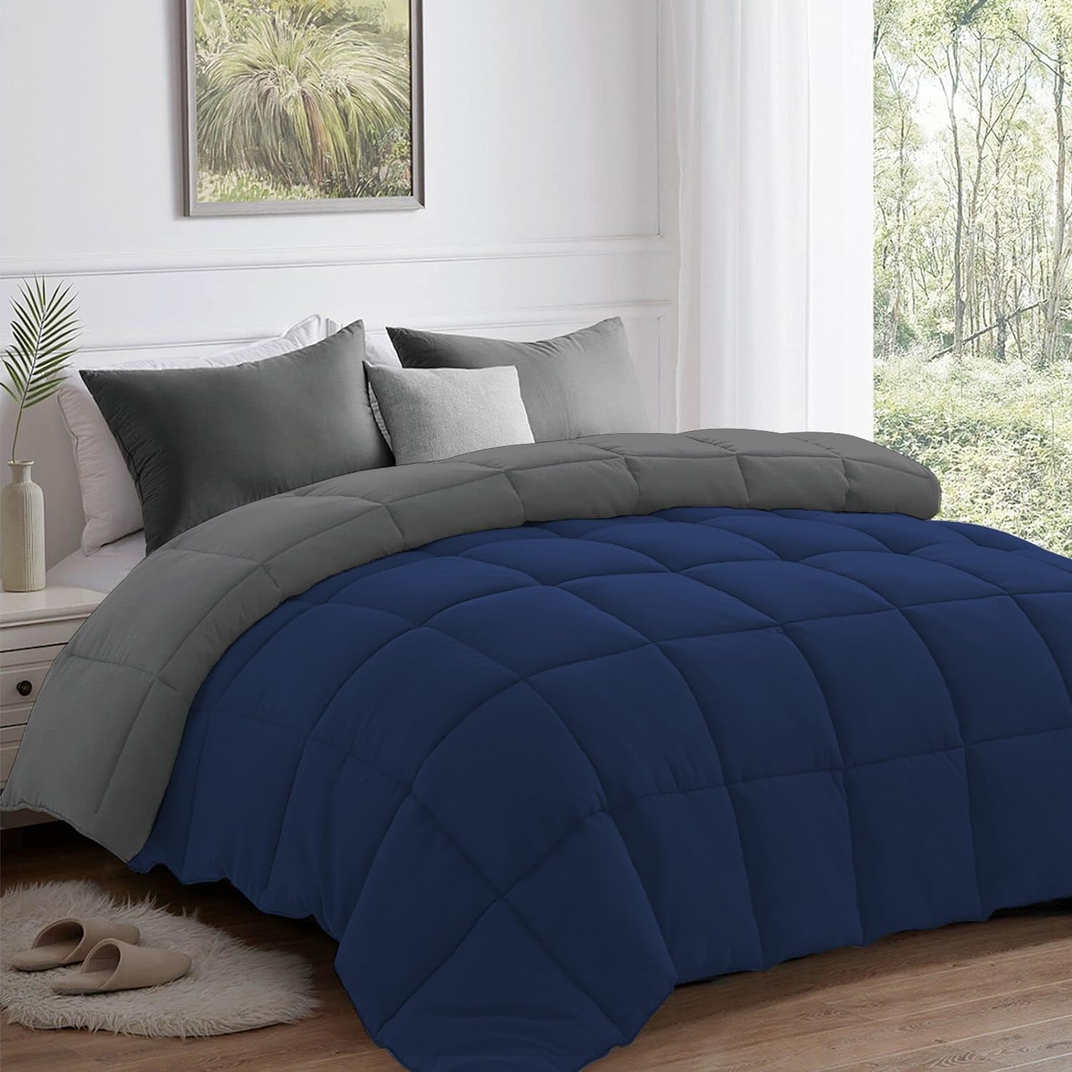 AYKA Reversible Comforter 220 GSM Microfiber Reversible AC Comforter/Blanket for Winter/Quilt/Dohar/Duvets for King Size Blanket/Comforter Double Bed (Navyblue & Grey, 90 * 100")-image-20