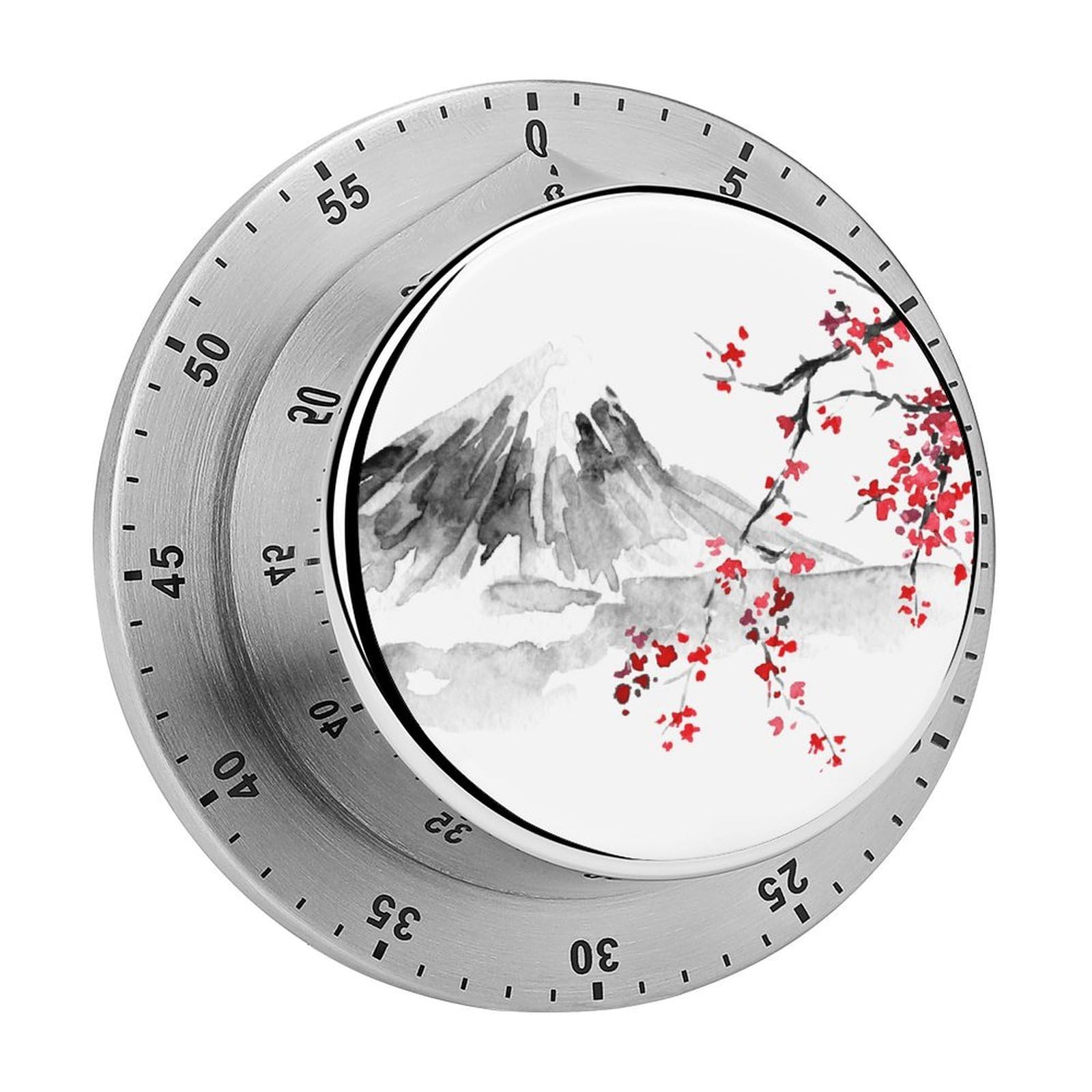 Japanese Watercolor Cherry Flowers Art Circular Rotating Timer, Suitable for Kitchen and Bedroom