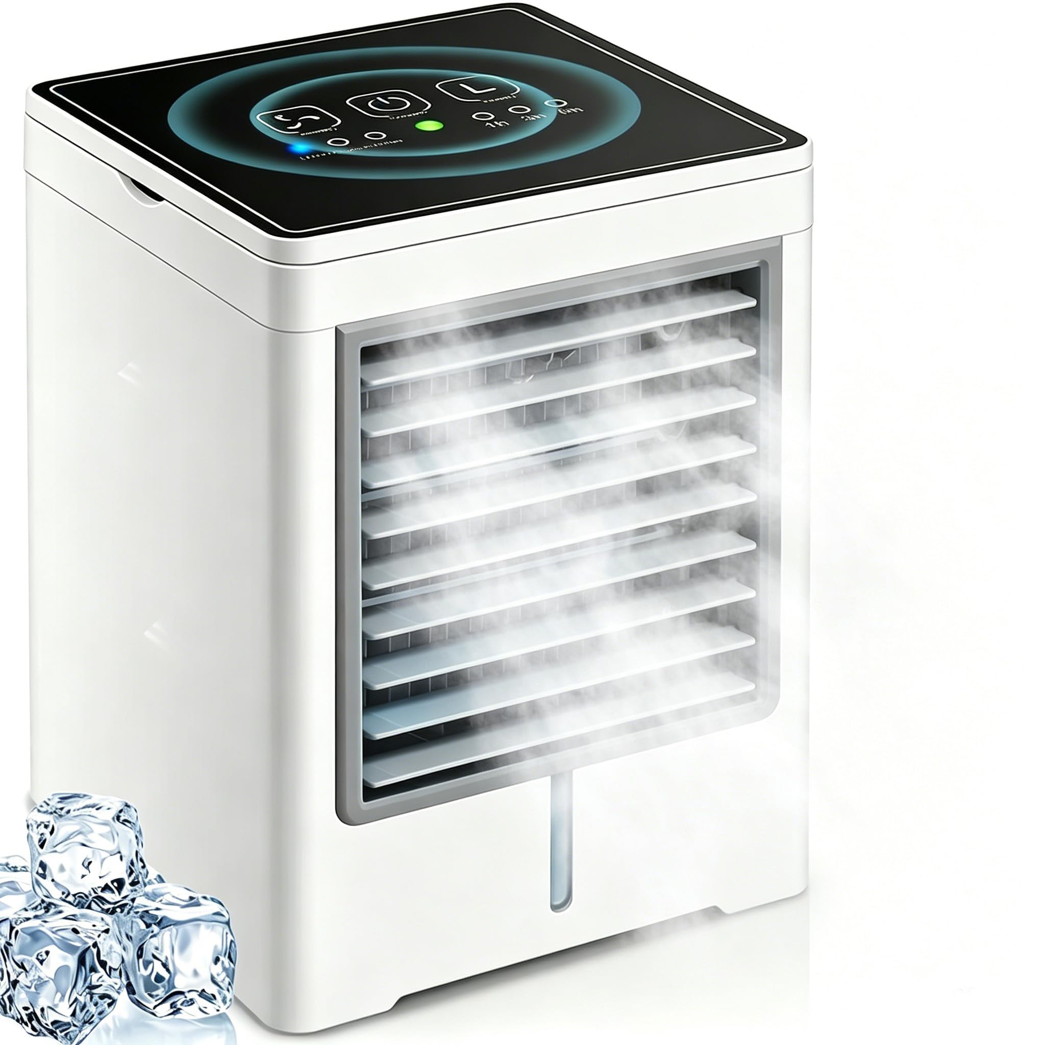 Air Conditioners Fan with 3 Speeds, Replaceable Filter & Humidifier,Quiet & Fast Cooling Portable Cooling Fans that Blow Cold Air, 7 Colors Led Evaporative Air Cooler for Room (White-0818)