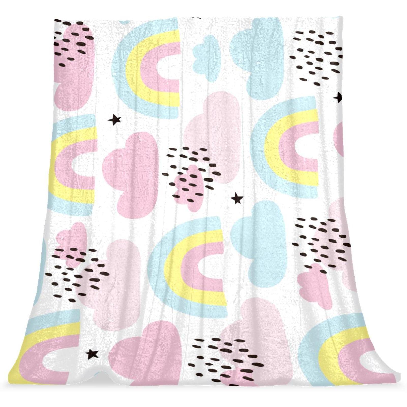 Couvre-lit nuage arc-en-ciel pour lit enfant douillet et lavable