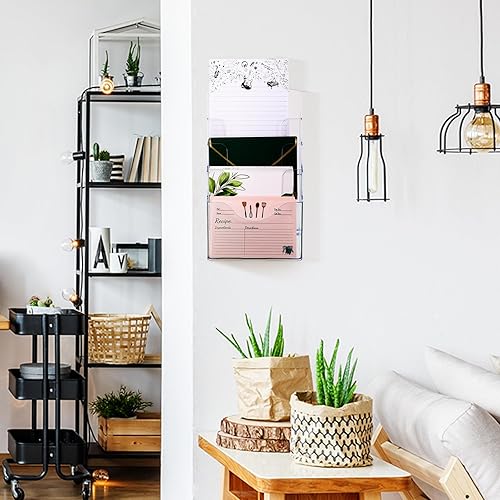 Miniatura 3 de VILLCASE Soporte acrílico para folletos, soporte de exhibición de literatura transparente de 4 niveles, organizador de múltiples bolsillos para