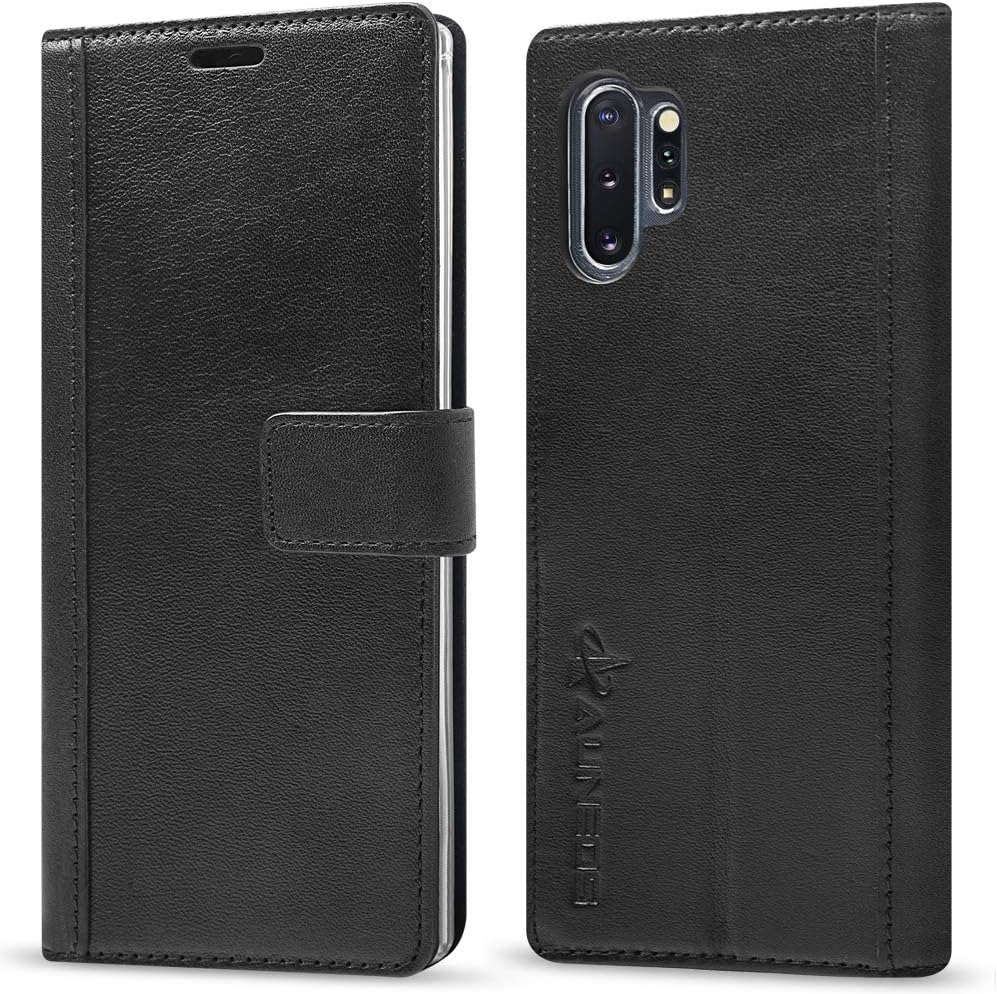 Galaxy Note 10+ Wallet Case [Genuine Leather] AUNEOS Leather Case for Samsung Galaxy Note 10 Plus (6.8’’) [Card Pocket] Note 10 Pro Leather Folio Flip Case Cover(Note10Plus(6.8''), Black)