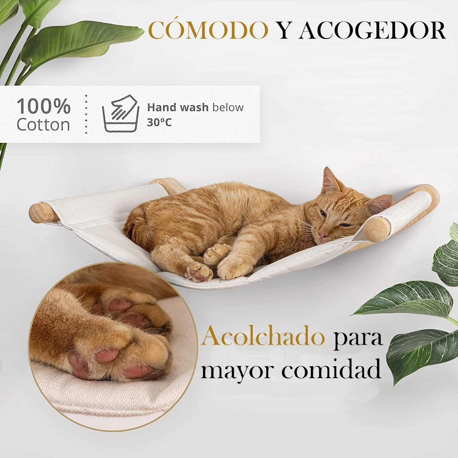 Hamaca Gato Cama Pared Colgante Regalo Gatuno Escalera Accesorios Gatos Escalera Madera Sisal Madera Natural Cuerda y algodón Pared Escalada