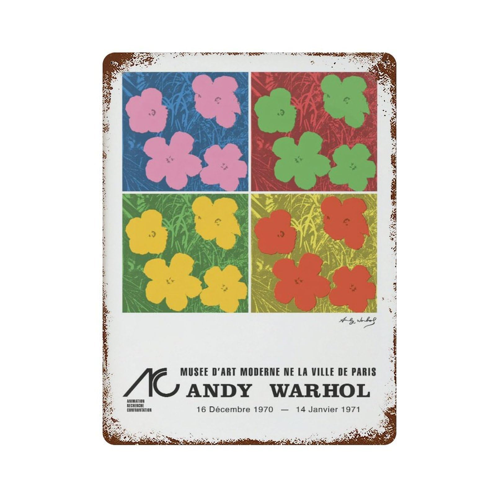 xiaoxiaoshen Andy Warhol Flower Exhibition Pop1 Wall Decor Art Metal Tin Poster Modern Home Decor Art Home Bar Shop Decorations Vintage Sign 40x30cm