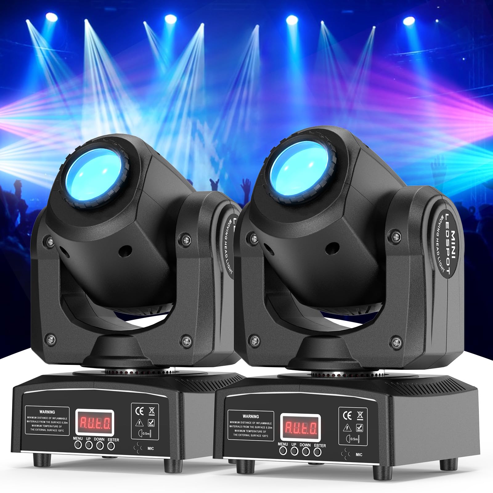 Mini 50W Testa Mobile LED RGBW Luce da Festa Palcoscenico Lampada a Spot Beam con 8 Modelli 8 Colori Effetti Luminosi Wash Focus Controllo Vocale DMX512 per KTV Bar Palchi DJ 2 pezzi