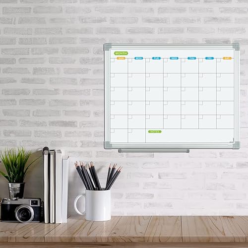 Miniatura 5 de JILoffice Calendario mensual de borrado en seco de 15 x 12 pulgadas, pizarra de borrado en seco de doble cara, tablero de calendario, marco de