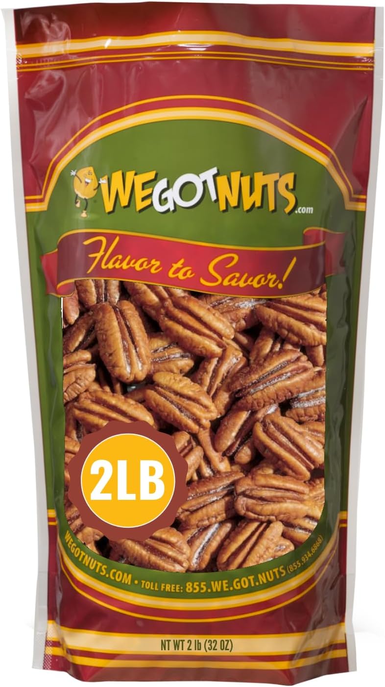 We Got Nuts Roasted Salted Pecans - 2 lbs Bag of Premium Quality Nuts for You and Your Family