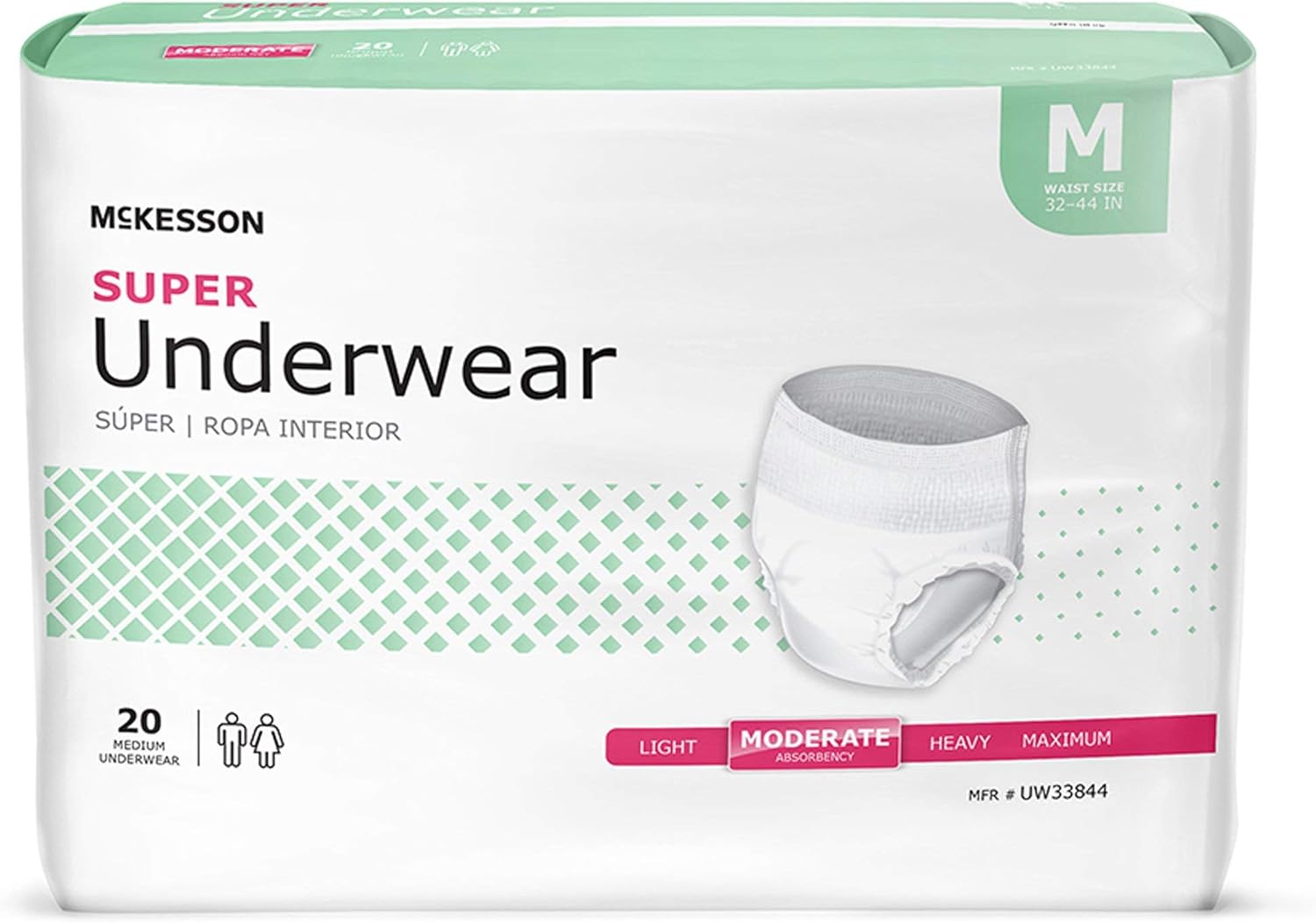 McKesson Super Adult Incontinence Underwear, Pull-On Style, Breathable, White (Medium, 80, Count)