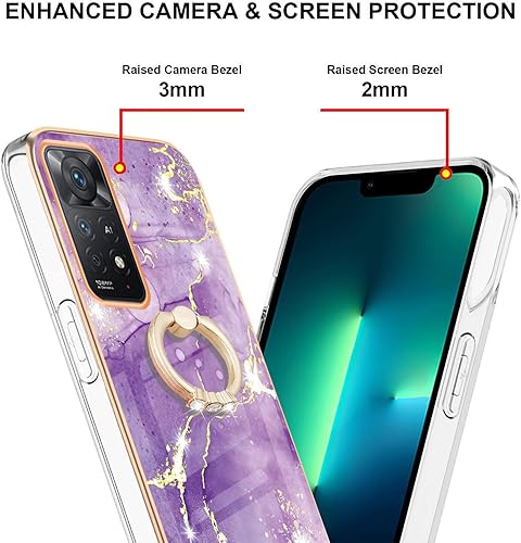 Miniatura 3 de Funda para Redmi Note 11 Pro 5G, TPU suave + patrón de mármol IMD brillante anillo para niñas y mujeres, funda de protección de cámara y pantalla