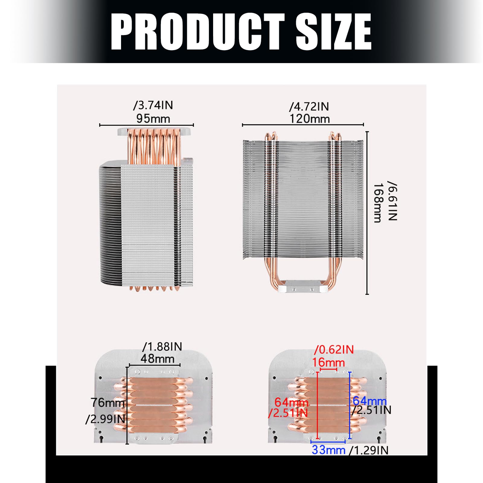 COOLHOOD Bloque de refrigeración LED para módulos de potencia, disipador de calor de metal con tubos de calor de cobre para planificación vertical del espacio, montaje de fregadero de refrigeración