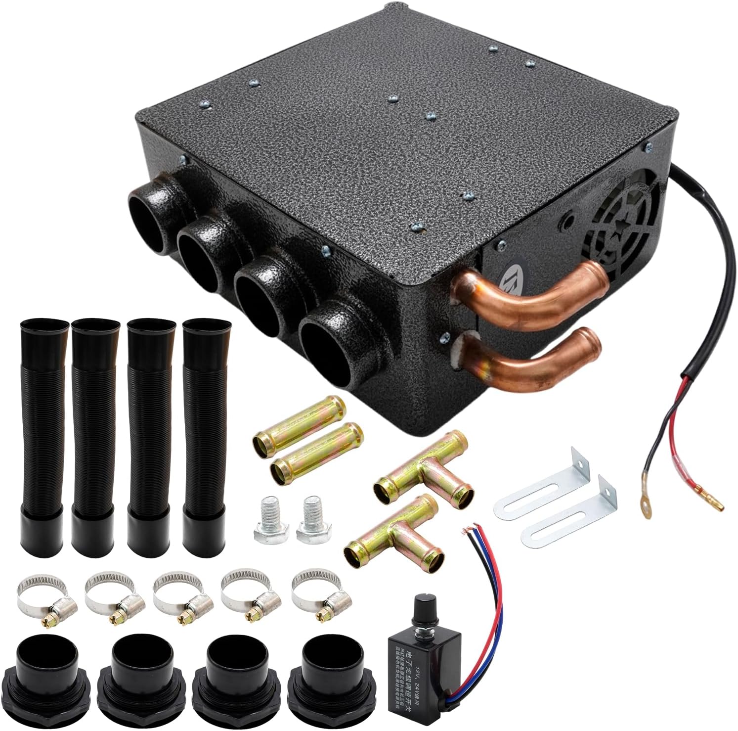 12V Car Heater,Universal Underdash Heat Auxiliary Heater core with Fan Speed Switch UTV Heater Suitable with 4 Black Air Vents for Trucks UTVs Vans Excavators Harvesters