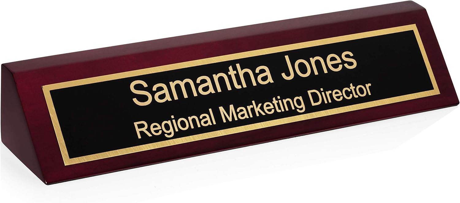Providence Engraving Personalized Wood Desk Name Plate for Office with Custom Laser Engraved Piano Finish Desk Wedge in Rosewood, 2x8 - Image 4
