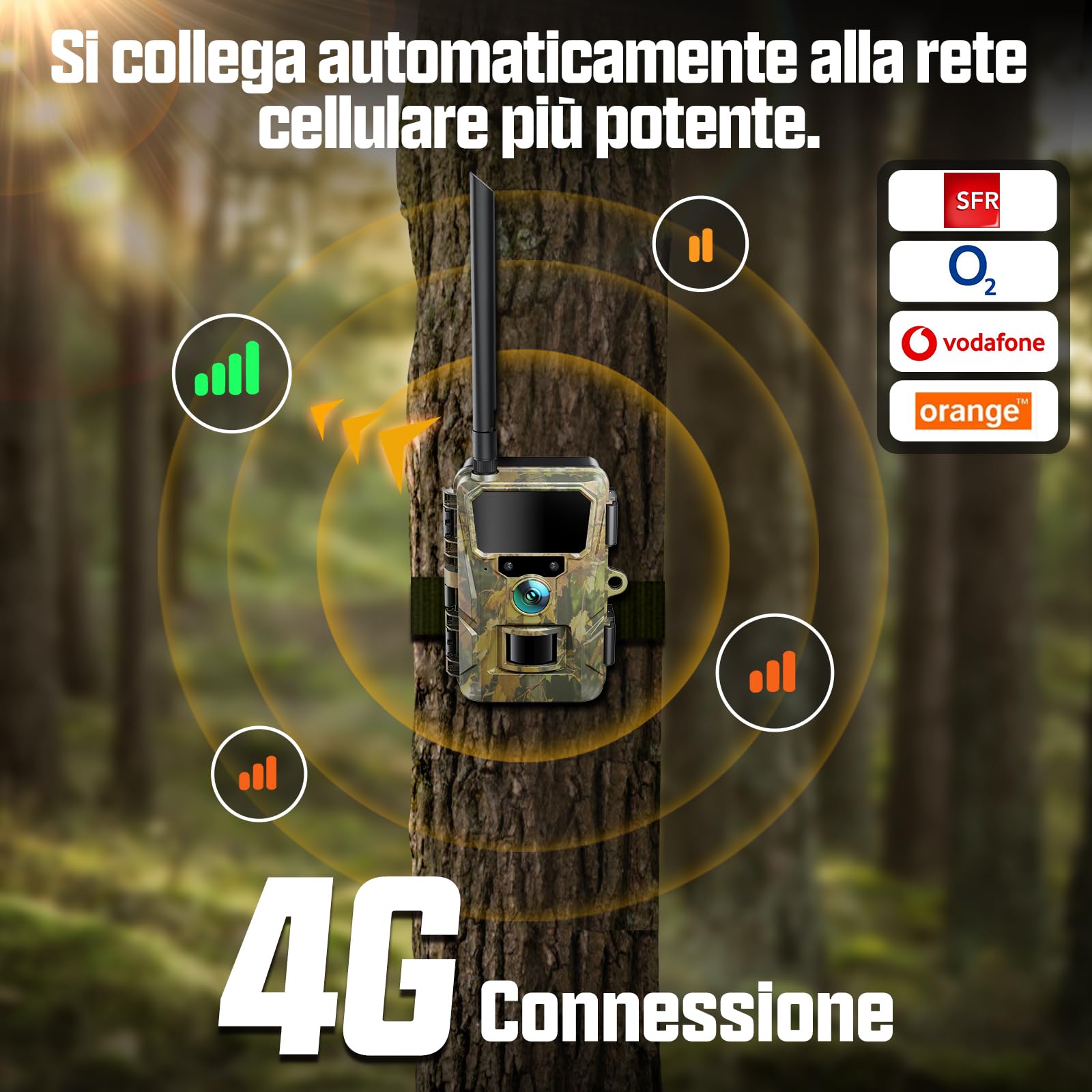 CEYOMUR 4G LTE Fototrappola Solare 48MP con SIM e TF 64GB, Batteria 5200mAh, IP66