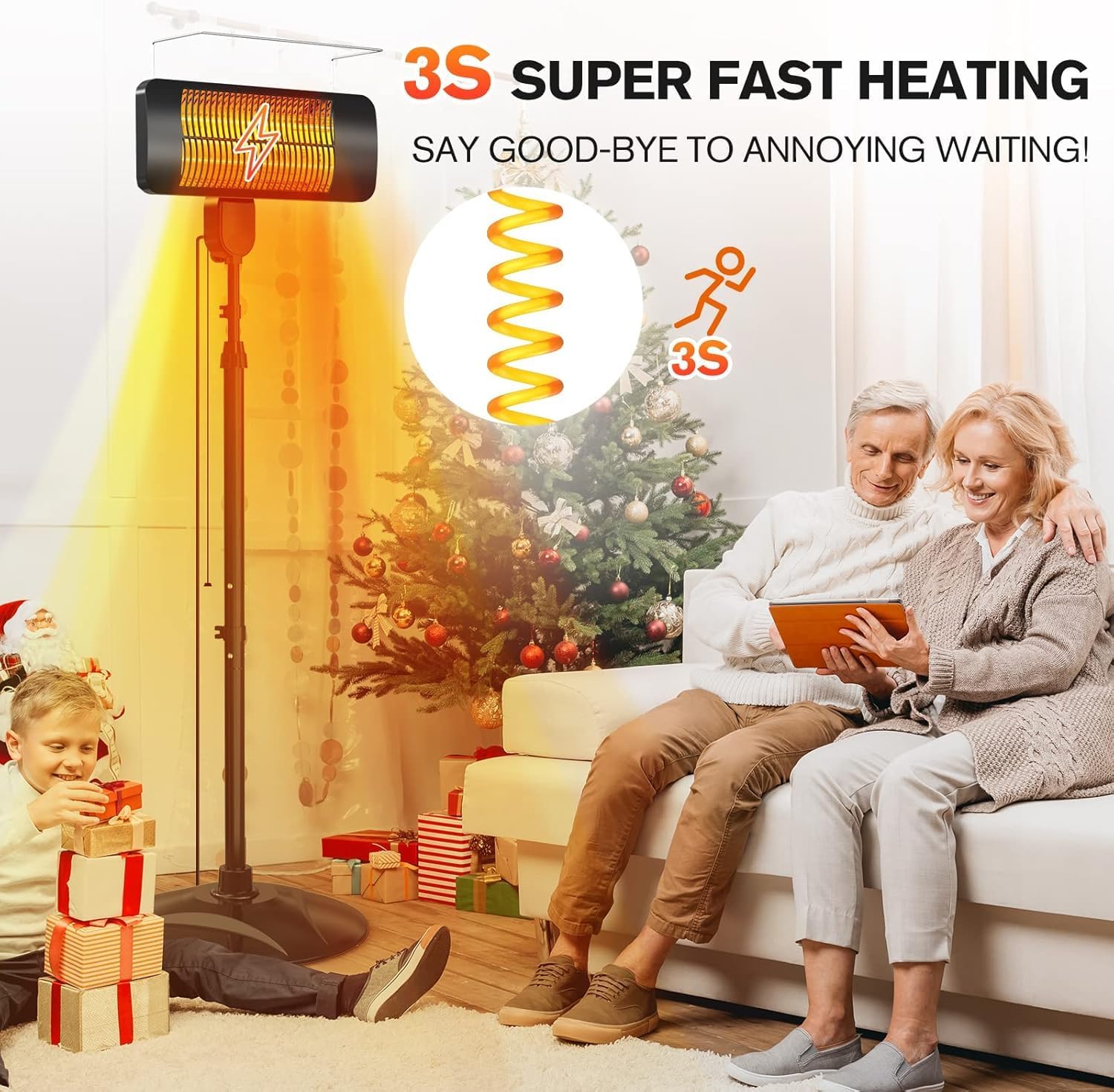 Outdoor Heaters for Patio, 1500W, 3 Heat Modes & 12H Timer, IP54 Waterproof Electric Heater with Adjustable Height, Tip-Over Protection, 78" Portable Infrared Heater for Indoor Outdoor use, Matte Matte Black