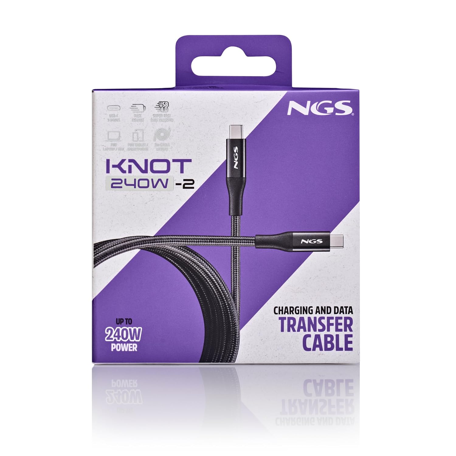 NGS Knot 240W-2 USB-C to USB-C Cable 240W 2m USB 4.0 Fast Charge PD 3.1 and PPS Data Transfer 40Gbps Reinforced with Aluminum Connectors High Strength and Durability