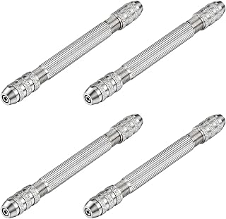 Double Ended Hand Drill Pin Vise 4pcs with Copper Collet | Mini Aluminum Alloy Tool, Silver Finish, Soft Clay and Wire Twisting, Pendants, Compact Portable Control