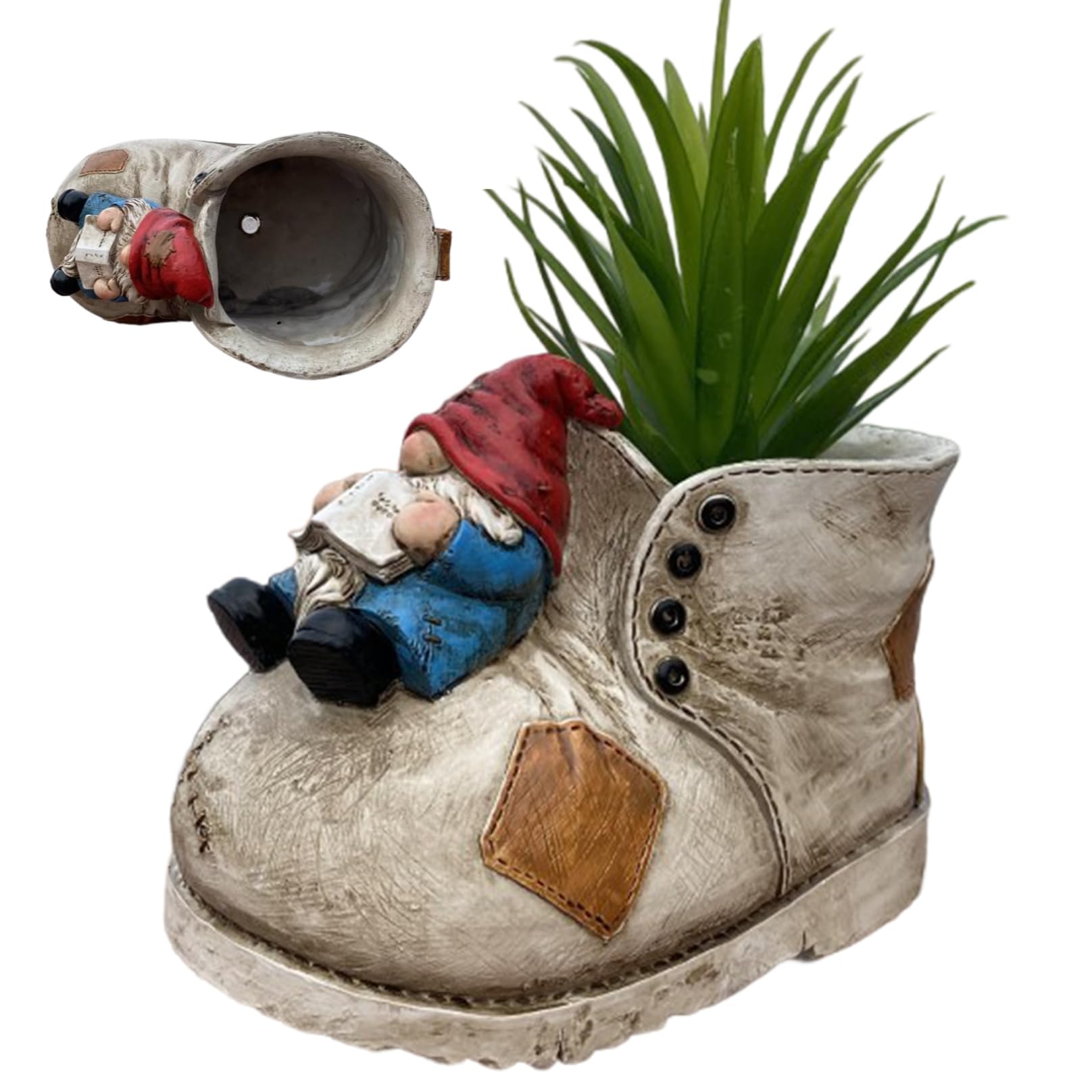 Wedhapy Gnome Planter Cowboy Boot Vase, Vintage Cowboy Boot Planter with Gnome, Waterproof Resin Flower Vase, Succulent Plant Flower Pots for Indoor Plants