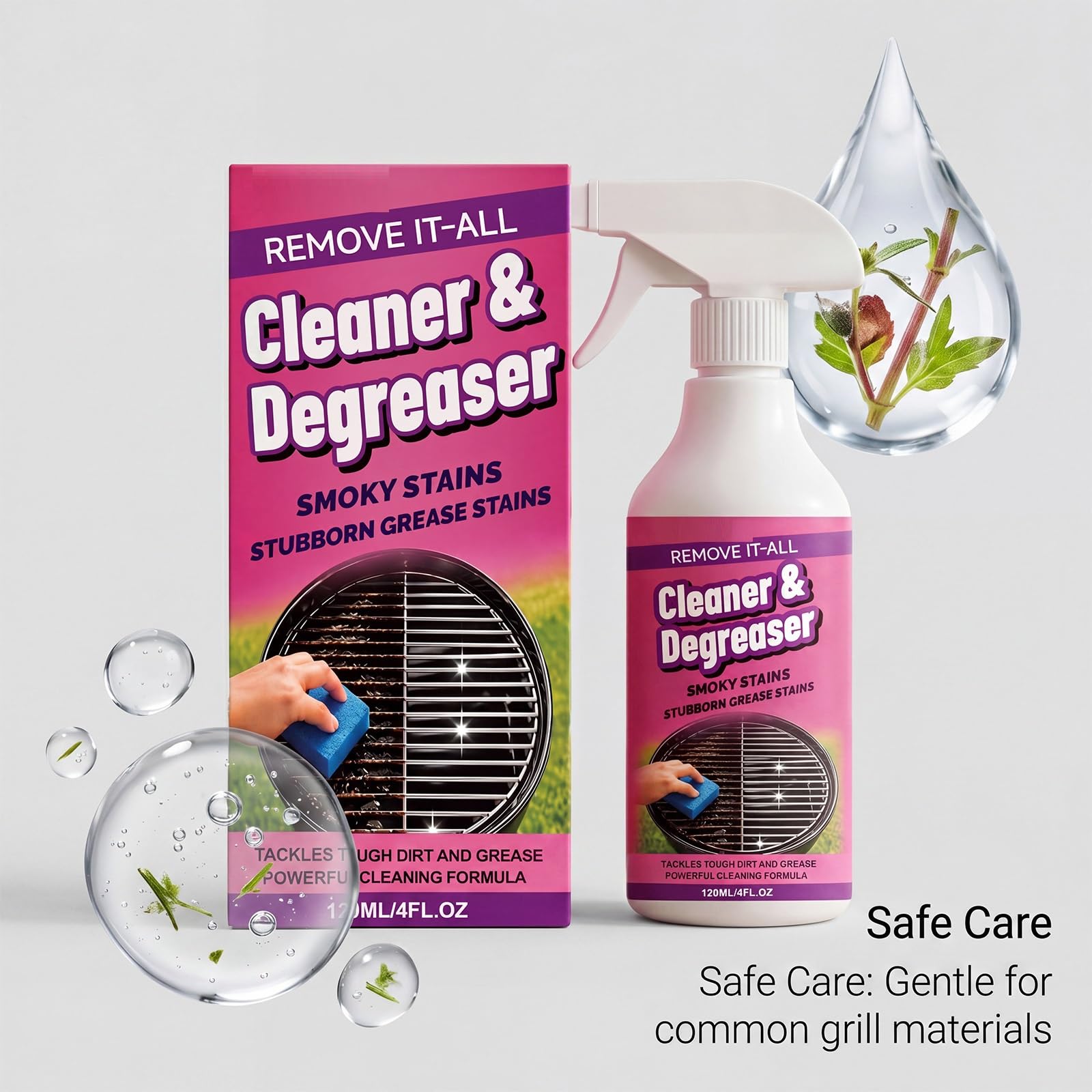Spray detergente per griglia e griglia, ad azione rapida, sgrassatore spray multiuso, per forno, stufa, friggitrice ad aria esterna, 120 ml (5 pezzi)