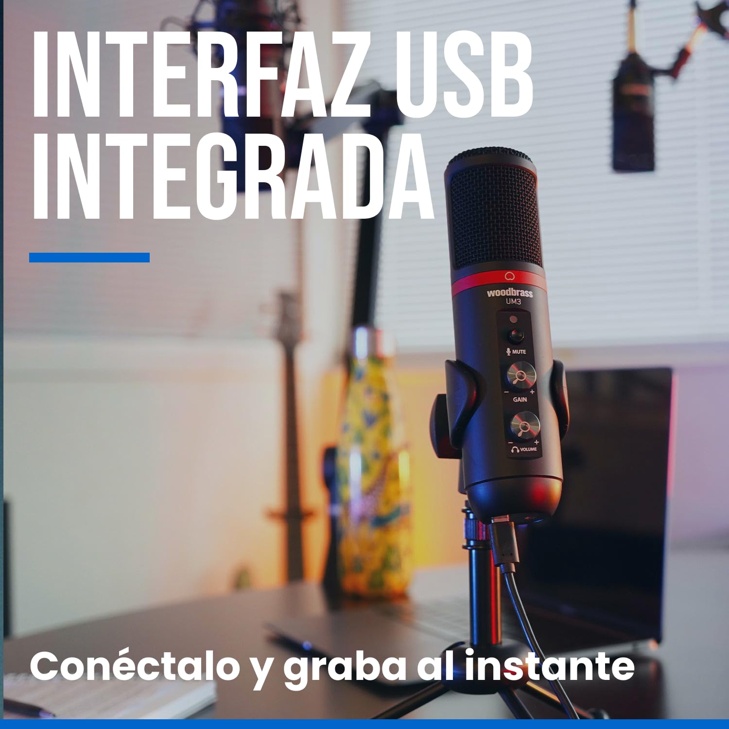 WOODBRASS UM3 - Micrófono Condensador Cardioide USB para PC y Mac para grabación de Broadcast y Streaming, podcasting, conferencias, Home Studio, Voice Over