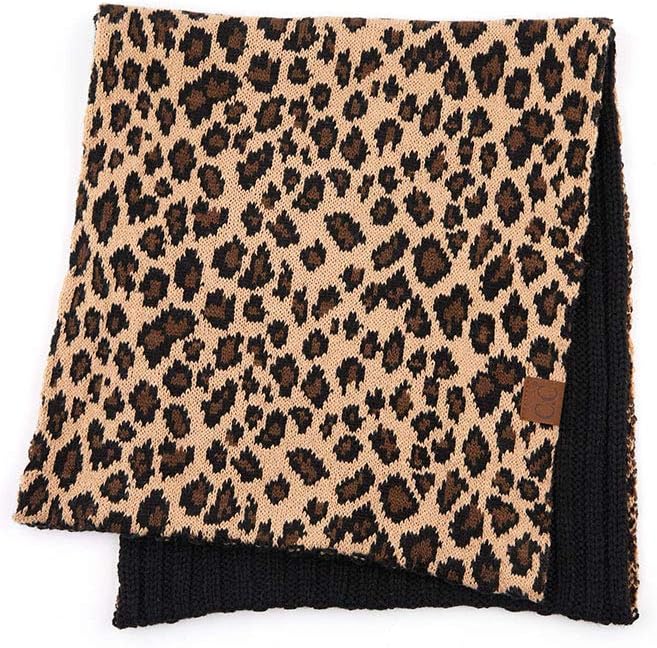 ScarvesMe 3pc Women's Winter Warm Leopard Animal Print Cuffed Beanie, Matching Gloves and Scarves