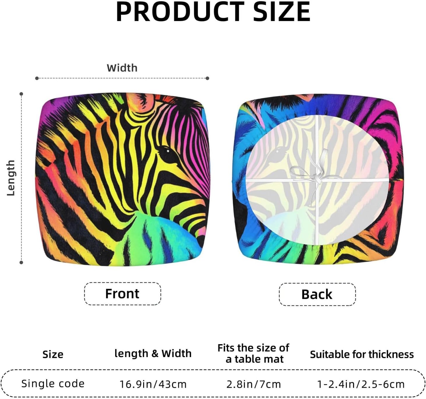 Colorful Rainbow Zebra Print Square Cushion Covers 6 Pcs Set Elastic Non-Slip Seat Cushion Slipcovers Pet Furniture Protectors for Chair, Sofa