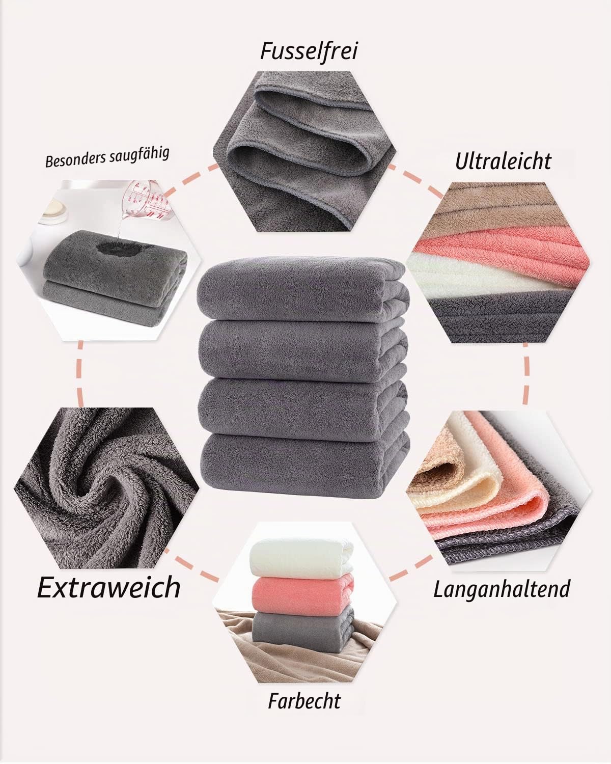 Lumimi Mikrofaser Duschtuch Set Ultraleicht Weich Kuschelig Schnelltrocknend Kompakt für Badezimmer Sport Gym Yoga Unterwegs Sauna Mehrfarben 4 Badetücher+4 Handtücher Dunkelgrau