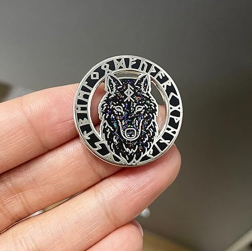 Miniatura 2 de Fenrir Wolf Celta nórdico vikinga runa rúnica símbolos rúnicos Dios Odin Ragnarok 1.1" Pin esmaltado, Esmalte, Esmalte