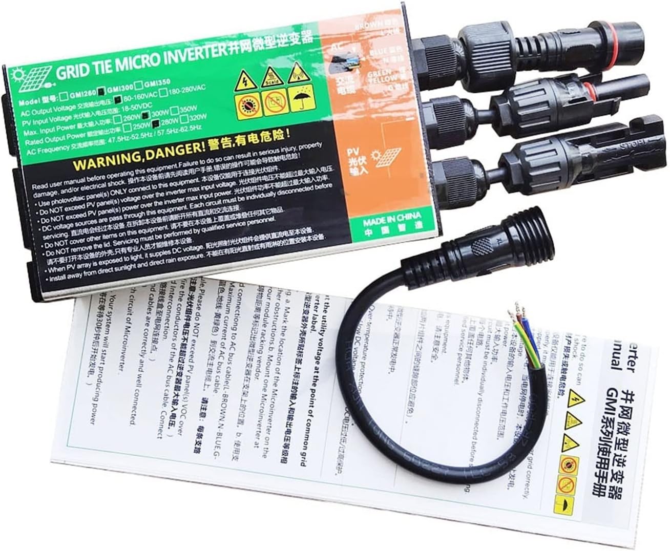 Series 260W 300W 350W Solar Grid Tie Micro Waterproof Inverter DC18V-50V to AC110V-230V 50HZ/60HZ PV(Gmi350w,18V-50VDC-80V-160VAC)