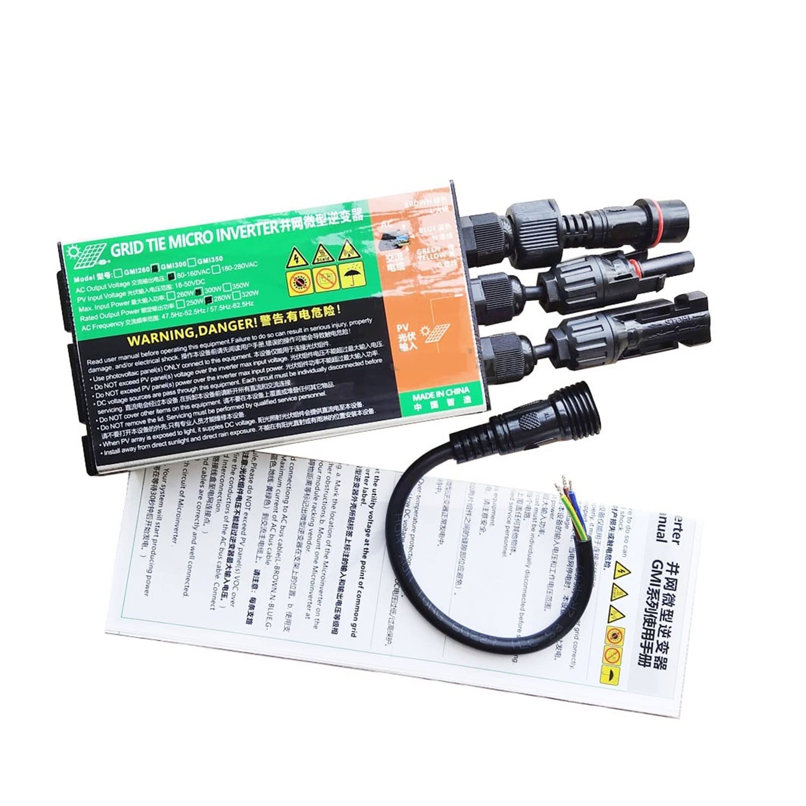 Seria 260 W 300 W 350 W Solar Grid Tie Micro Waterproof Inverter DC 18V-50V do AC110V-230V 50HZ/60HZ Solar PV Inverter (Gmi260w, 18V-50VDC-180V-280VAC)