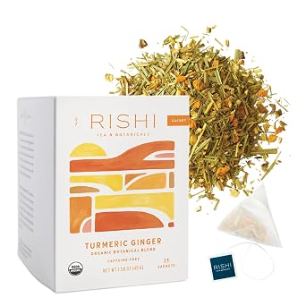 Rishi Tea Turmeric Ginger Organic Sachet Tea Bags, Caffeine Free, 15ct