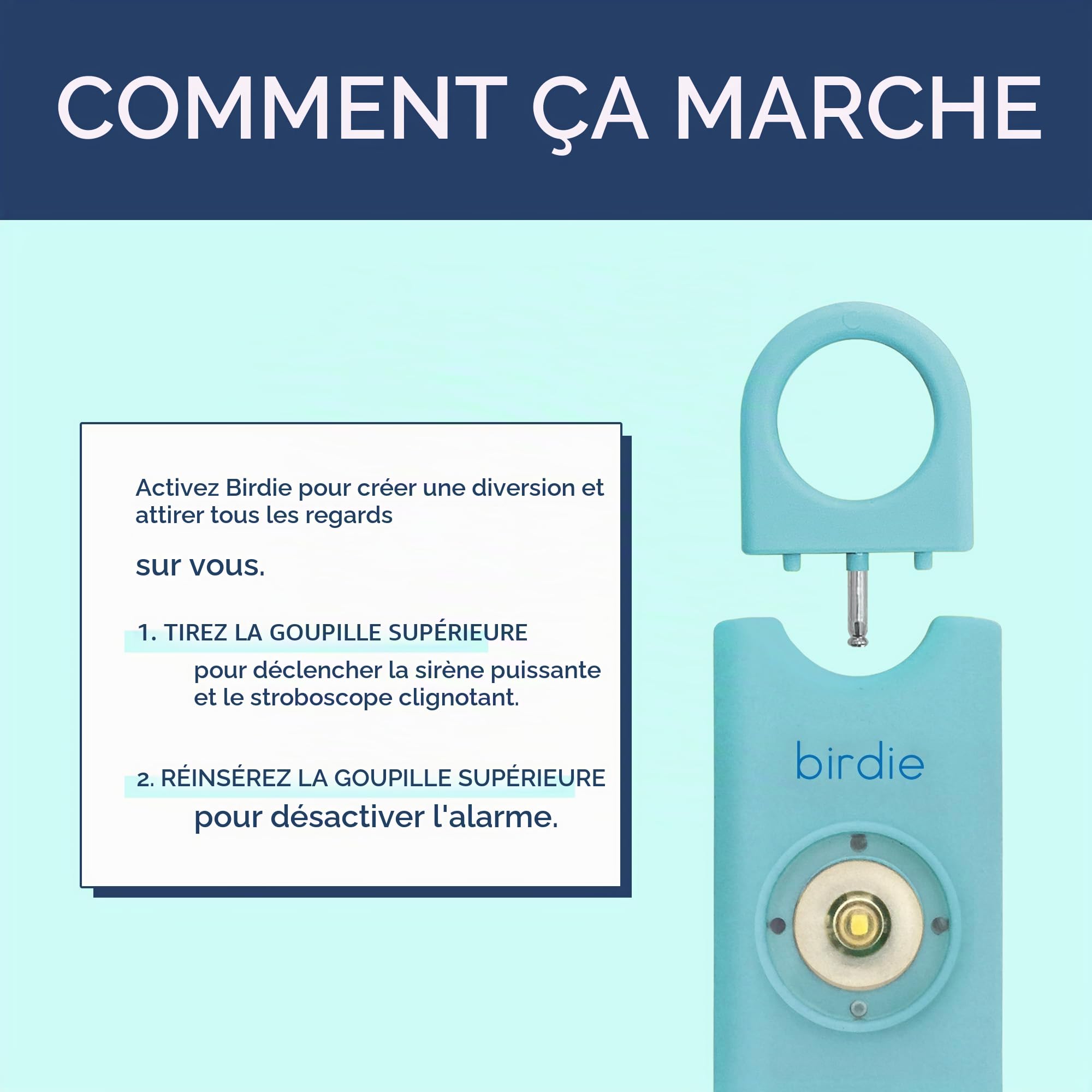 She's Birdie Alarme de sécurité personnelle Originale pour Femmes avec sirène, Stroboscope et Porte-clés 130 DB en 5 Couleurs (Aqua)
