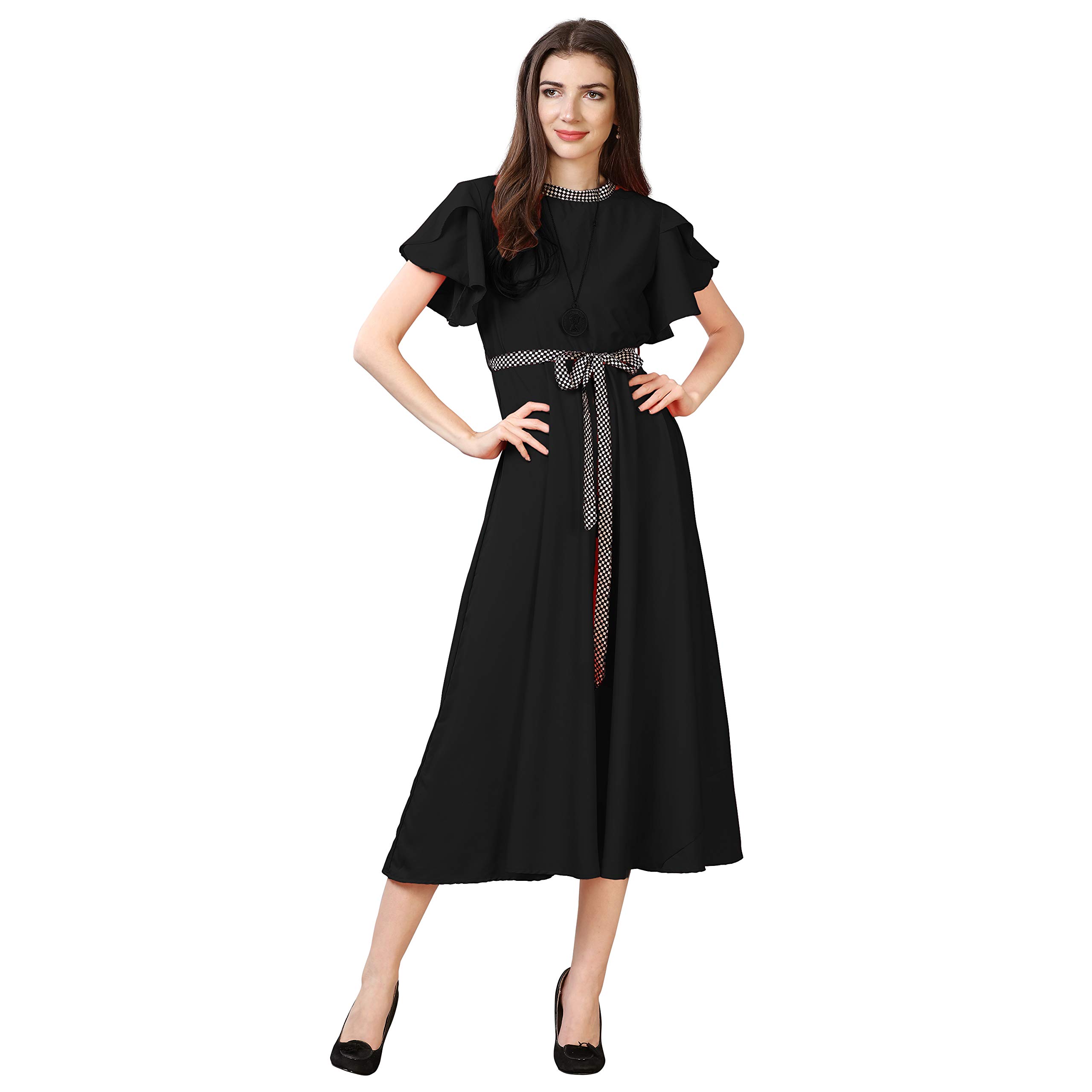 Oomph! Women's Western & Fusion Wear Midi Dresses For Women, Beach, Black - Md103