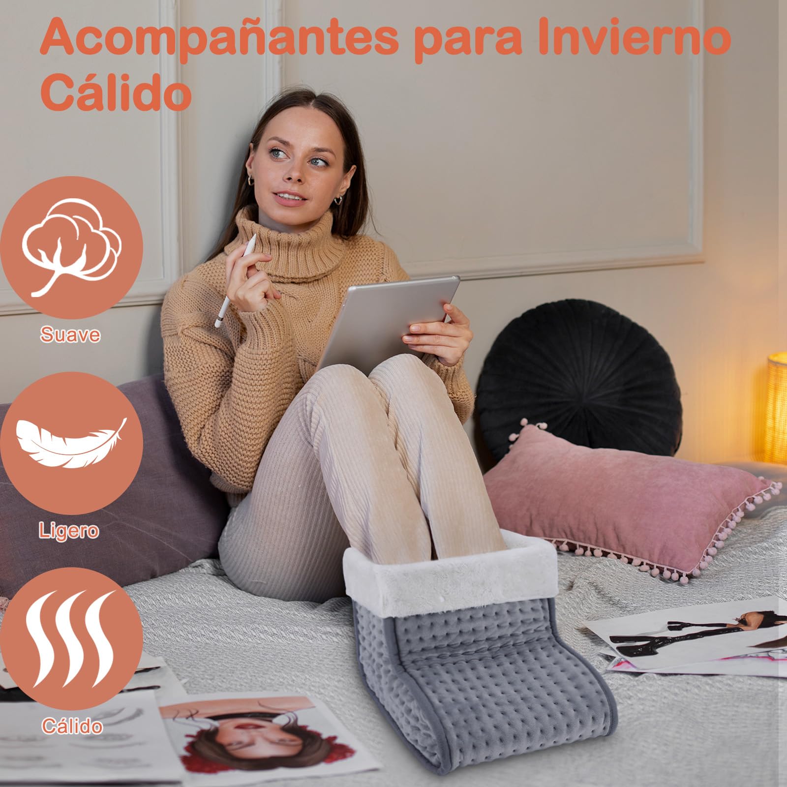 DEWEL Calentador de Pies Eléctrico Calentador Pies 90W 10 Niveles de Temperatura 30-60℃ Temporizador de 45/90/120min Calientapiés Eléctrico Forro Extraíble y Lavable hasta Talla de 46