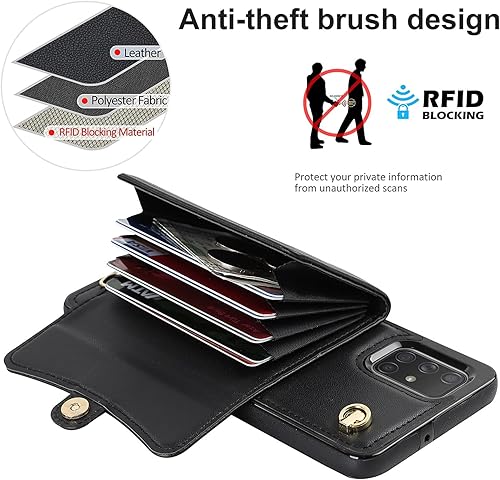 Miniatura 4 de Asuwish Funda para teléfono Samsung Galaxy A51 4G con bloqueo RFID, tarjetero de crédito, correa cruzada de muñeca, soporte de cuero TPU, accesorios