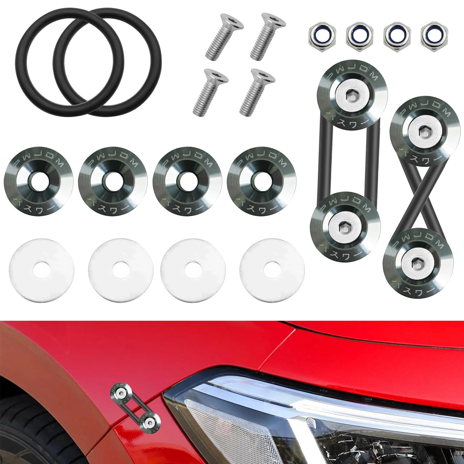 4 Sets Bumper Quick Release Kit - Universal Car Bumper Clips With O-Rings For Front/Rear Bumpers, Trunks, Hoods (Black)