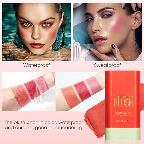 Miniatura 5 de Barra de rubor para mejillas  Varita de rubor de maquillaje en crema, barra hidratante sólida para tinte de mejillas, natural, mezclable,